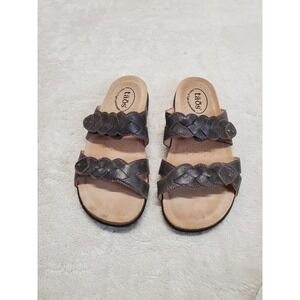 Taos Black Leather Woven Strap Flats Sandal 8 Capsule Classic Summer Boho